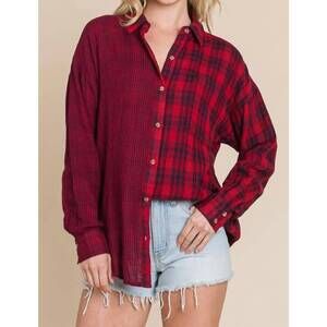 NEW VANILLA BAY azari button down shirt in red